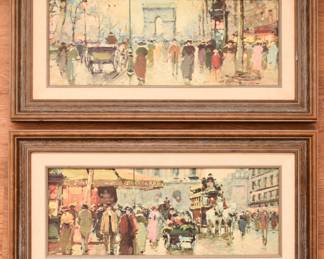 Pair of French Themed Framed Prints Depicting Paris Street Scenes