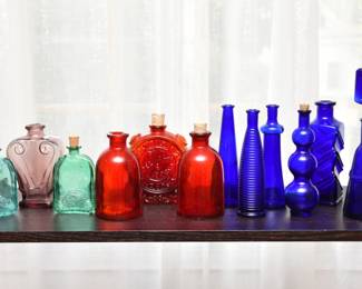 12 piece set of vintage colored glass