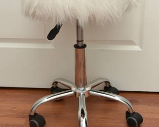 Adjustable White fur top rolling stool