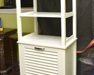 White wood 3 shelve storage unit with pull-out hamper