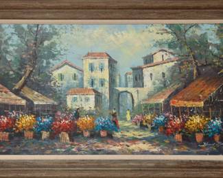 Parisian Flower Market by Henry Barker, original oil painting on canvas