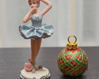 Handmade porcelain ballerina with vintage Christmas ball
