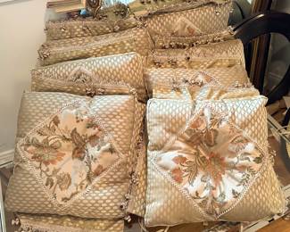 7 Silk Decorative Pillows with tie ons