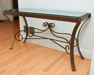 Wrought Iron and Glass Console Table