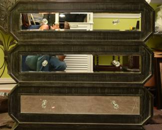 Beveled mirror and wood 3 drawer chest of drawers