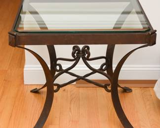 Glass and wrought iron side table