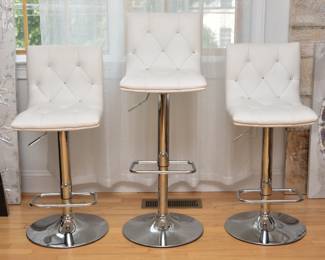 White Leather Adjustable Height Bar Stools