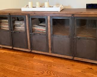 World Market media storage cabinet with locking metal doors