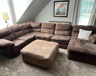 Brown microfiber sectional with ottoman
