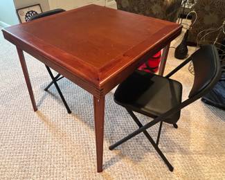 Wood folding game table and padded folding chairs