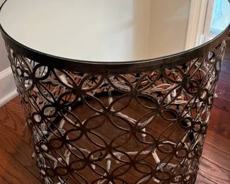 Metal round accent table with mirror top