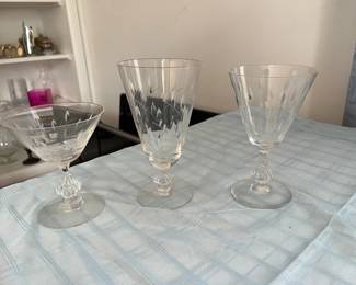Duncan and miller willow crystal glasses. 3 sizes  34 pieces 