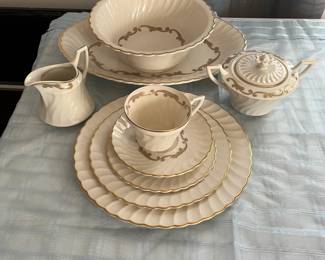 Syracuse baroque chine set for 12. Grey and gold. 69 pieces 