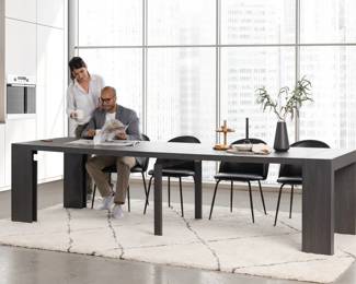 $2200 USD      Transformer Table Dining / Conference Extendable Table - Siberian Birch FFE258-15     The Transformer Dining Set™ is ready to tackle each day and everything life throws its way with its heat, stain, scratch and liquid resistant properties. This solid wood extendable dining table is unlike any other you have ever seen. Regain ultimate flexibility in your dining space with the versatile Transformer Table™, which allows you to expand its size from as small as an entrance console all the way to a long banquet table for 12.

Dimensions: 37.5" W x 118" D x 30" H

Weight: 165 lbs

Condition: New in open boxes (2 boxes total)

Local pick up Gaithersburg, MD 20879.  Contact us for shipper suggestions  