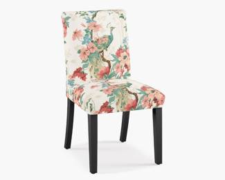$300 USD      Classic Dining Chair Upholstered Rose Peacock Park Natural FFE258-4    With a fully upholstered seat and back, our Classic Dining Chair is timeless in style and luxe in comfort. Adorned with wild blooms and camouflaged peacocks, our Peacock Park fabric will lend a traditional, subtly whimsical touch to your home. Available in Rose, Turquoise, and Jade. Priced individually.  We have 2 for sale.

Dimensions: 37" W x 25" D x 19" H

Weight:  30 lbs

Condition:  New

Local pick up Bethesda, MD 20817.  Contact us for shipper suggestions.