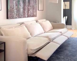 $7500 USD       Homebody Beige Shell 3 Seat Sectional w 3 Recliners Sofa Couch FFE258-17    Level up your lounge time with a premium quality couch that redefines what it truly means to be comfortable. Proudly featuring layered cushioning, complete modularity, edgeless design, and other thoughtful additions, the Homebody Couch is an upgrade in every way — and your new favorite place to sit, snooze, and snack. You found what you are looking for if it's a pet-friendly couch. The pale beige fabric has a suede-like texture that is easy to clean. And all Homebody couches have soft cushions that are filled with plush down. The arms have no hard edges making it a perfect couch for sitting, lying, reading and napping. This item includes three recliners.  

Dimensions: 129.5" W x 38.5" D x 37" H

Weight: 516 lbs

Condition: New.  Open.  Not in original packaging.

Local pick up Gaithersburg, MD 20879.  Contact us for shipper suggestions.