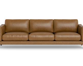 $2900 - Interior Define Gaby Leather 3-Deep Seat  Minimalist Sofa FFE258-21                                                                                               New in original packaging.  Gaby is minimalism at its best--an architectural design that doesn't compromise comfort. Clean lines give Gaby a sleek silhouette, while soft-but-structured track arms layered with built-in side cushions wrap you in comfort and invite you to curl up. Keeping with Gaby's minimal lines, the leg appears simple and understated from the front. But if you look closer, you'll find a structured rail detail from the side. It's subtle design moments like these that strike a fresh balance between a modern look and an approachable feel. If the perfect marriage between minimal design and traditional comfort exists, Gaby is it.

Dimensions: 104" W x40" D x33" H   Seat = 18"H

Weight: 176 lbs

Condition: New in original packaging

Local pick up Gaithersburg, MD 20879   Contact us for shipper suggestions.