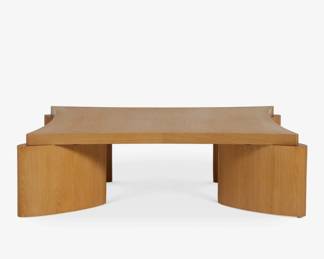 $1100 USD      Lu Oak Contemporary Square Coffee Table by Eny Lee Parker FFE258-16     Eny Lee Parker brings her thoughtfully grounded approach—an embrace of slowness, intention, and respect for nature—to an exclusive collection with Lulu and Georgia. Inspired by bojagi, a traditional wrapping cloth held dear in Korean culture, this oak coffee table features a concave tabletop set on chunky elliptic legs. We love the pairing of organic materiality with modern forms in this stunning coffee table design.

Dimensions: 50" W x 50" D x 14" H

Weight: 120 lbs

Condition: Very good.  New with two scuffs (shown in photos) occurring during delivery.

Local pick up Gaithersburg, MD 20879.  Contact us for shipper suggestions.