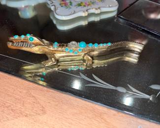 Bejeweled Brass Alligator Nutcracker