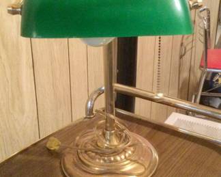 Bankers Desk Lamp w/ Green Glass Shade