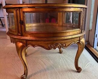 Vintage French Provincial Glass Top Curio Table w/front door opening