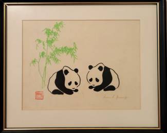 Chinese Pandas framed art, artist signed