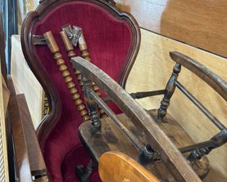 Antique turn of the century red velvet chair