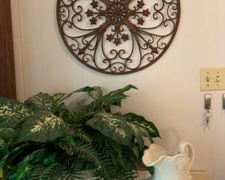 wrought iron wall art, pitcher and basin