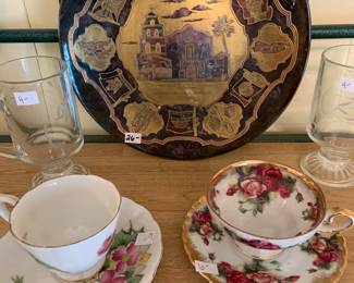 California plate, china tea cups
