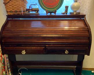 small, antique, roll top wood desk