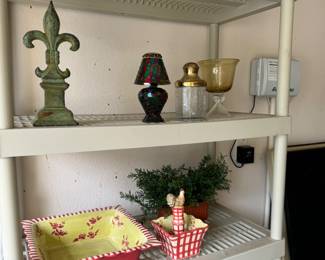 Decorative items and garage shelving 