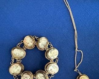 Sterling and MOP cameo bracelet and necklace