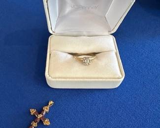 14k garnet & citrine cross pendant, 14k ring