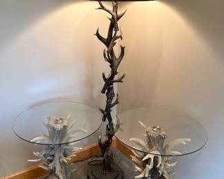 Anter floor lamp and matching side tables (antlers are made of resin)