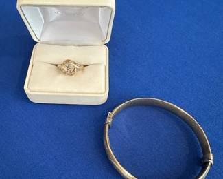 10k & diamond ring & sterling bangle