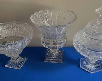 Antique crystal urns, bowls and vases (approx. 12" -14" tall)