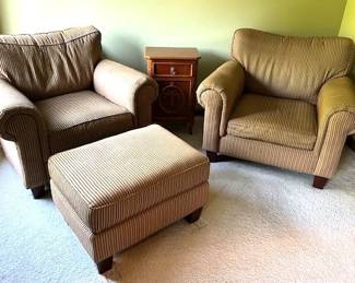 Broyhill easy chairs and ottoman