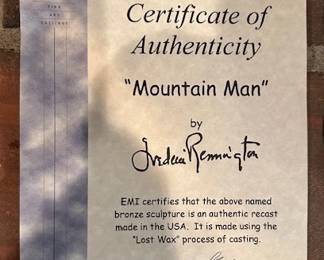 Paperwork for Remington statue