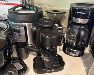 Automatic coffee makers by Black & Decker, Toastmaster, Mr. Coffee, Imusa espresso machine, Magic Chef pressure cooker, 