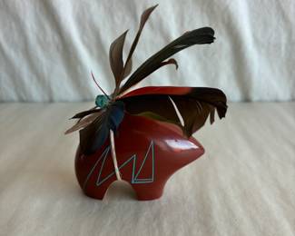 Speckled Rock Handmade Santa Clara Red Clay Fetish Feathered Arrowhead 1991 - Native American