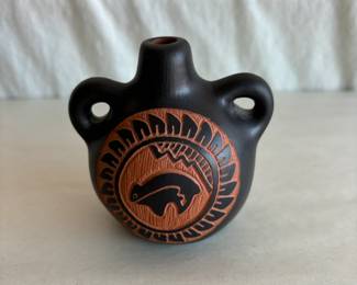 Acoma Pueblo Native American Pottery Canteen - Signed "M.S. Acoma, NM"