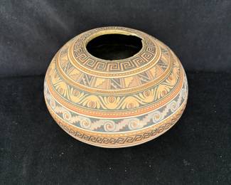 Vintage Handcrafted Native American Polychrome Pottery - Intricate Designs & Unique Shape