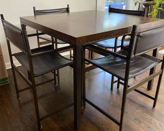 Mid-Century Game Table with 2 leaves and 4 Leather Directors Chairs.  Table 38" sq. x 29" H (2 leaves 18" ea.) $600
