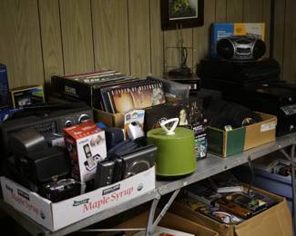 Electronics, LP's, 45's, track player and 8 tracks.