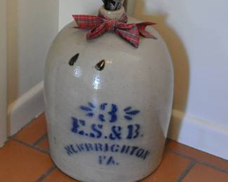 Large antique 3 gallon salt glazed jug - by E. S. & B (Elverson, Sherwood & Barker)- New Brighton, PA