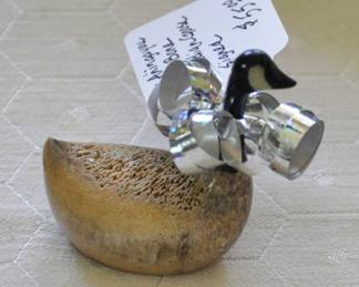 Carved bone duck, signed