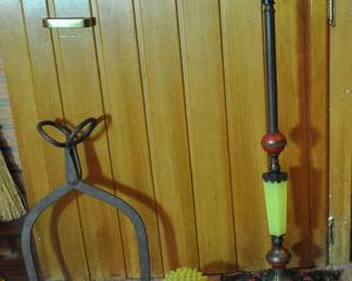 Very different small size smoking stand with a large piece of vaseline glass, also the tool to carry large blocks of ice