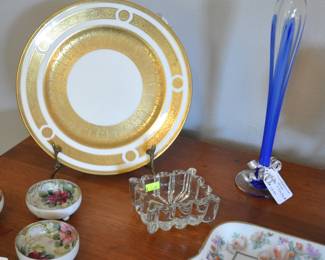 Antique plate and Nippon with signed Mid Century glass