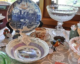 Johnson Bros. Buckingham Palace plate and antique pattern glass compote