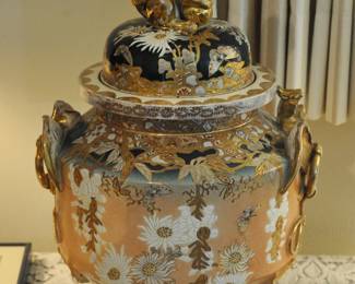 Very attractive large piece but missing a piece from the left side and also damage to a foot. It displays very well and is better than a mass produced piece. Think of all it has seen.